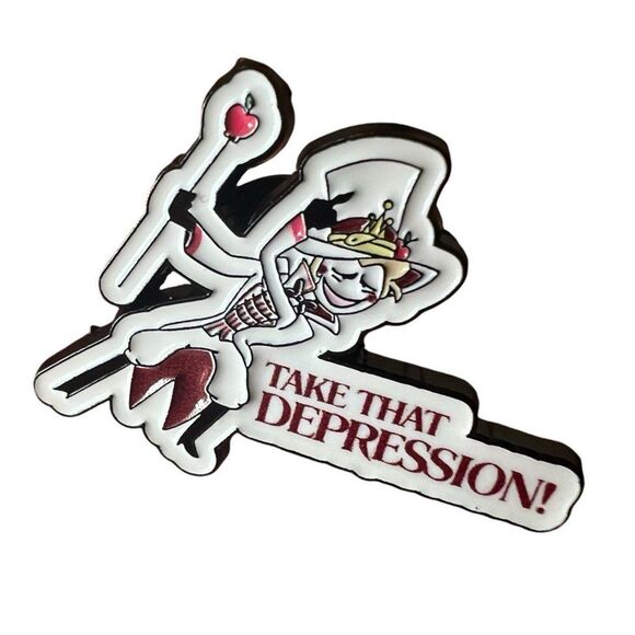 Hazbin Hotel Lucifer Iconic Take that Depression Mental Health Enamel Pin - Picture 2 of 8
